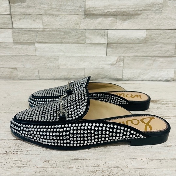 Sam Edelman Linnie Black Glitz Slip On Almond Toe Flat Crystal Horsebit Mule 6.5 - Picture 5 of 12